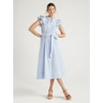 thumbnail image 1 of Free Assembly Women's Cotton Ruffle Neck Maxi Shirtdress, Sizes XS-XXL, 1 of 5