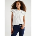 thumbnail image 1 of Free Assembly Women’s Cotton Ruffle Shirt with Short Sleeves, Sizes XS-XXL, 1 of 5