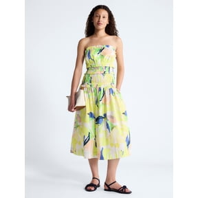 Free Assembly Women's and Women's Plus Strapless Cotton Poplin Tiered Midi Dress, Sizes XS-4X