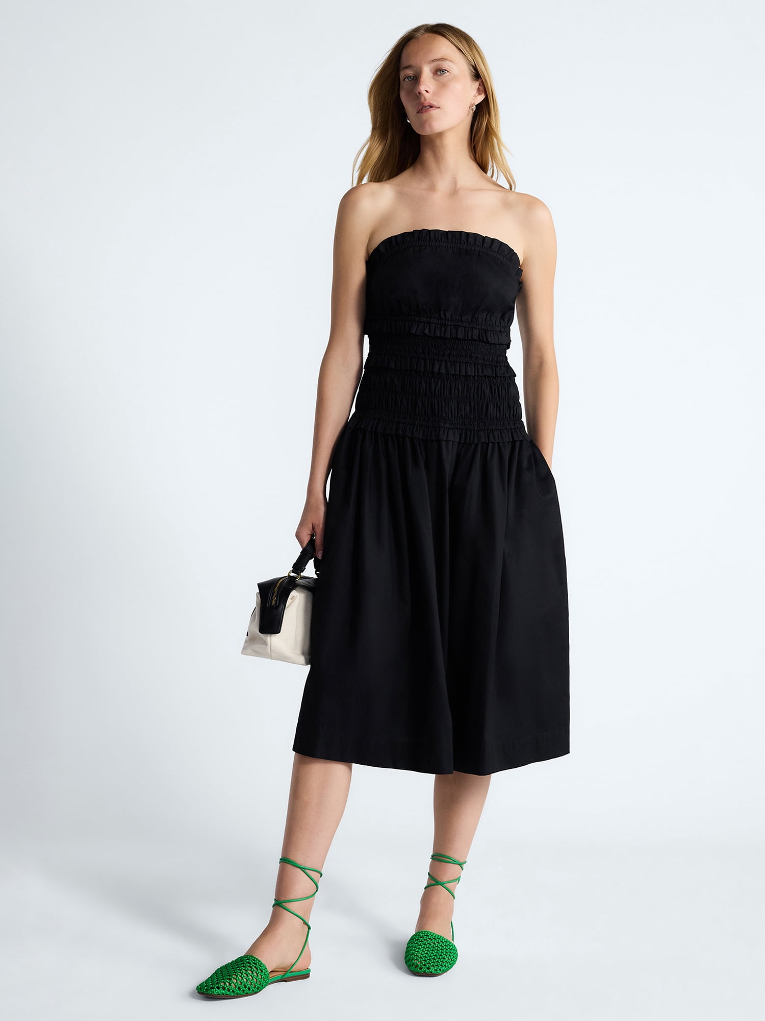 Free Assembly Women's and Women's Plus Strapless Cotton Poplin Tiered Midi Dress, Sizes XS-4X