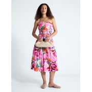 Free Assembly Women's and Women's Plus Strapless Cotton Poplin Tiered Midi Dress, Sizes XS-4X