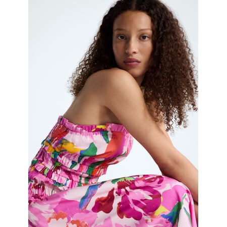 Free Assembly Women's and Women's Plus Strapless Cotton Poplin Tiered Midi Dress, Sizes XS-4X
