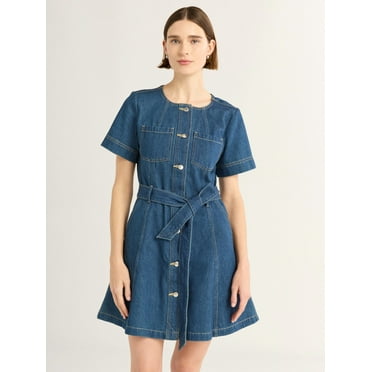 Free Assembly Women’s Cotton Utility Mini Dress with Short Sleeves, Sizes XS-4X