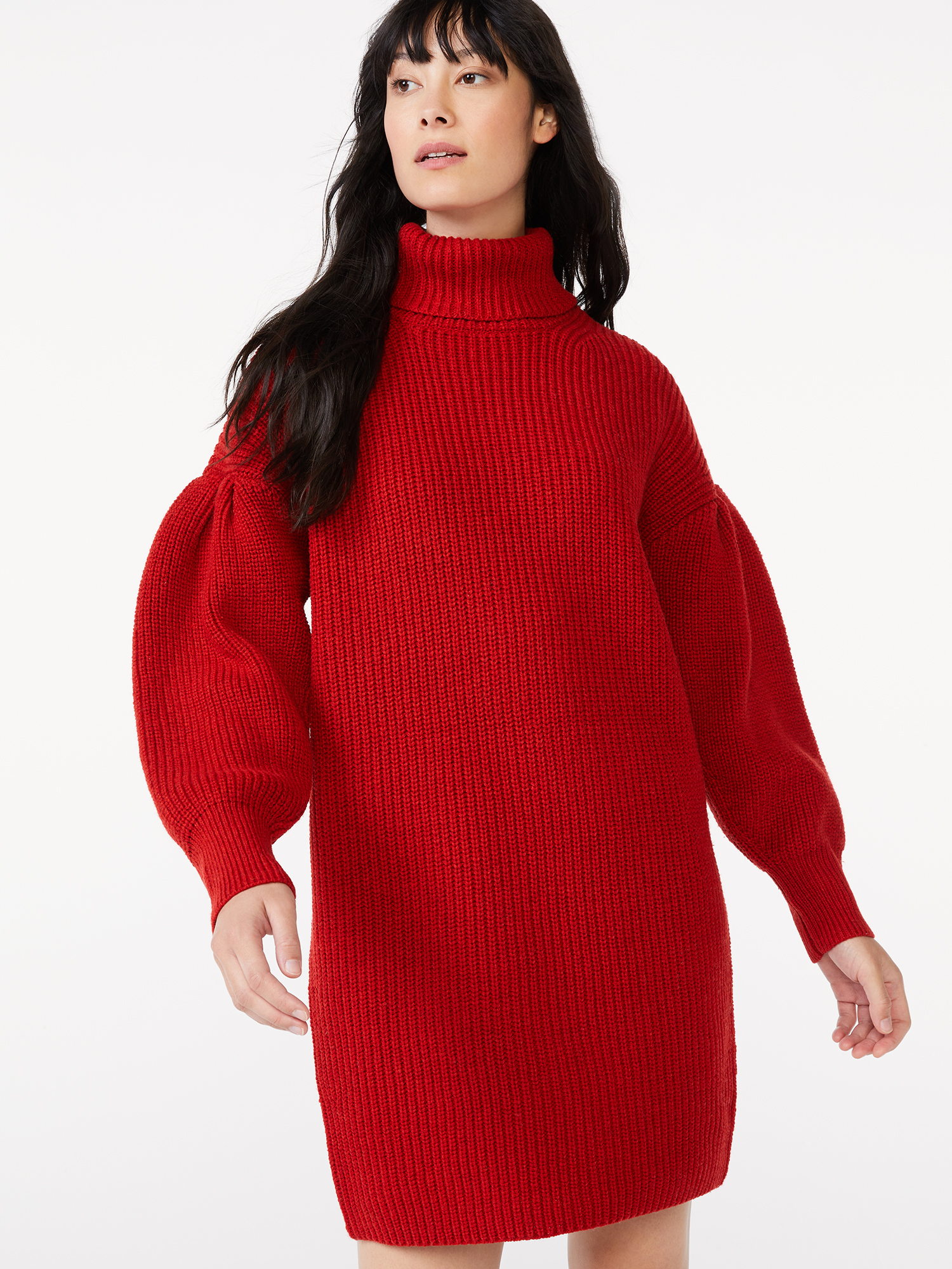 Free Assembly Women's Cowl Sweater Dress with Pleated Shoulders