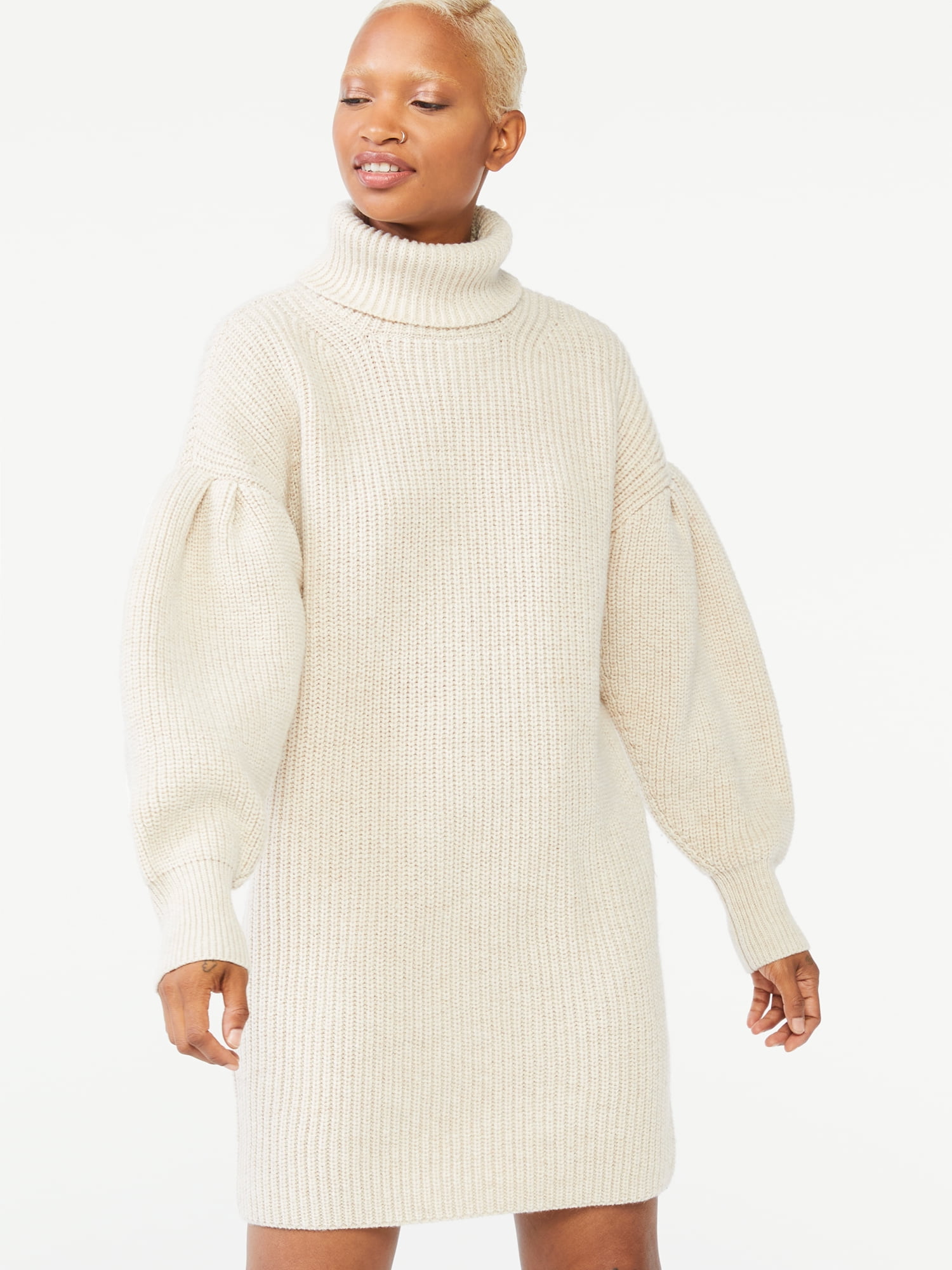 Free Assembly Women s Cowl Sweater Dress with Pleated Shoulders Walmart