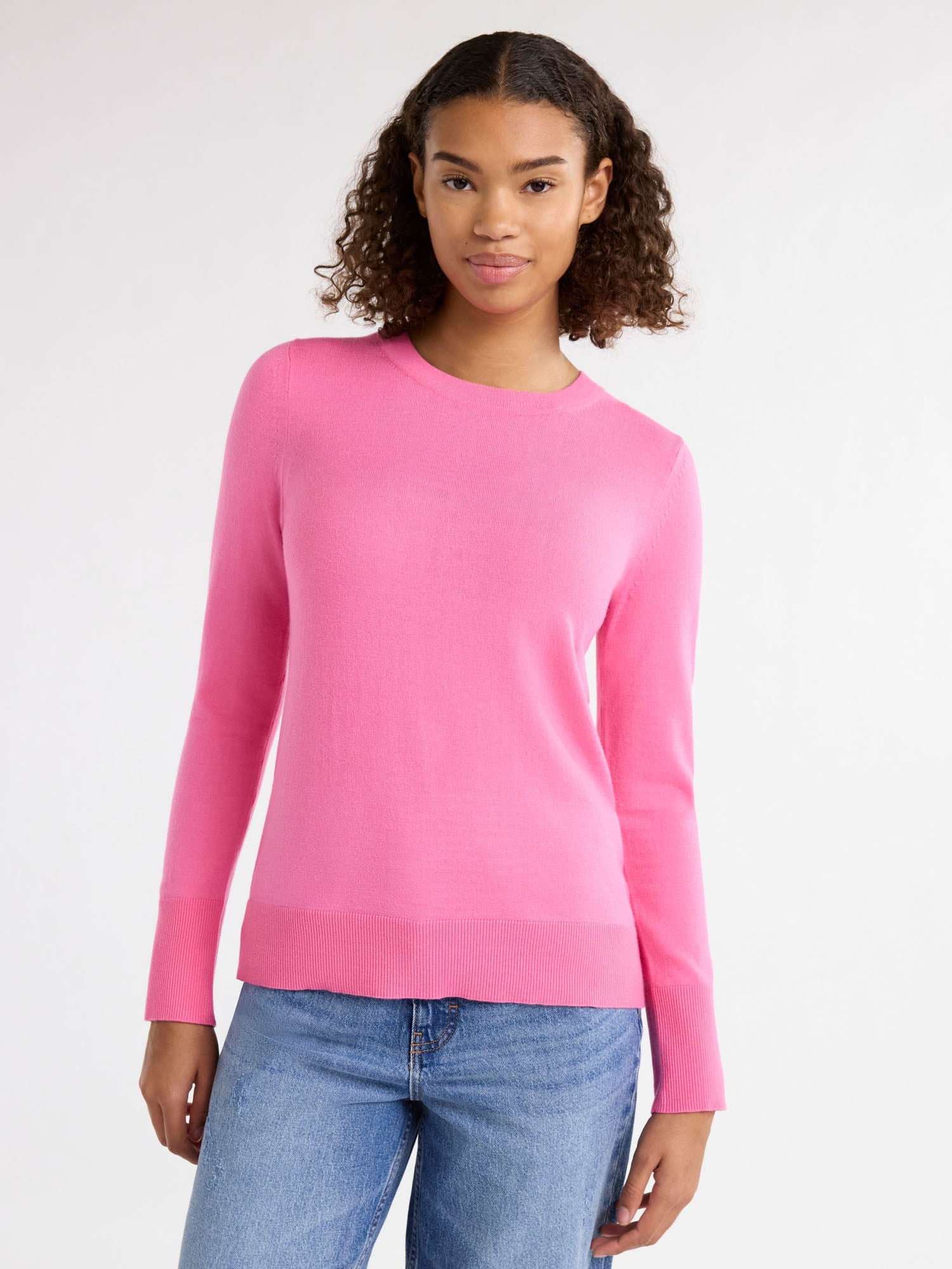 Free Assembly Women’s Cozy Yarn Crewneck Sweater with Long Sleeves, Lightweight, Sizes XS-XXXL