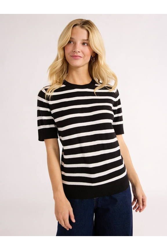 Women’s Cozy Yarn Shrunken Sweater Tee with Short Sleeves, Sizes XS-XXXL