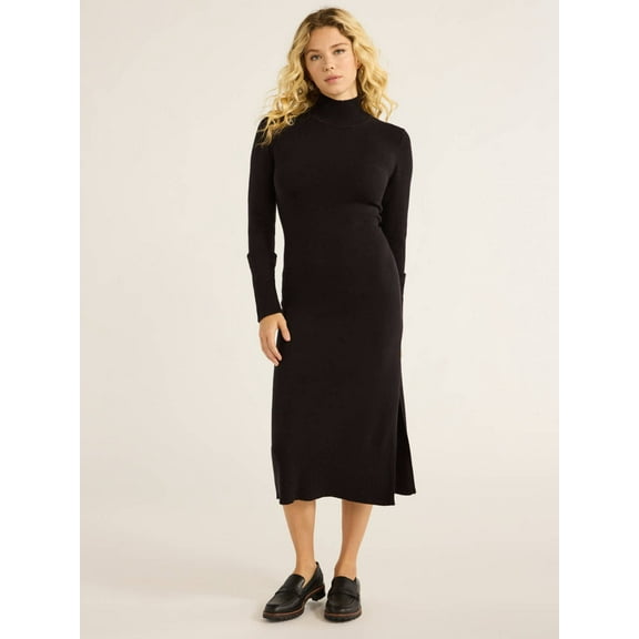 Free Assembly Women’s Cozy Yarn Turtleneck Midi Sweater Dress, Sizes XS-XXXL