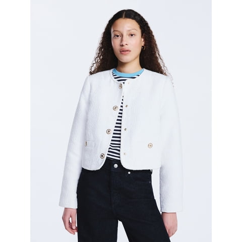 Women's Collarless Nubby Jacket with Long Sleeves, Sizes XS-XXL