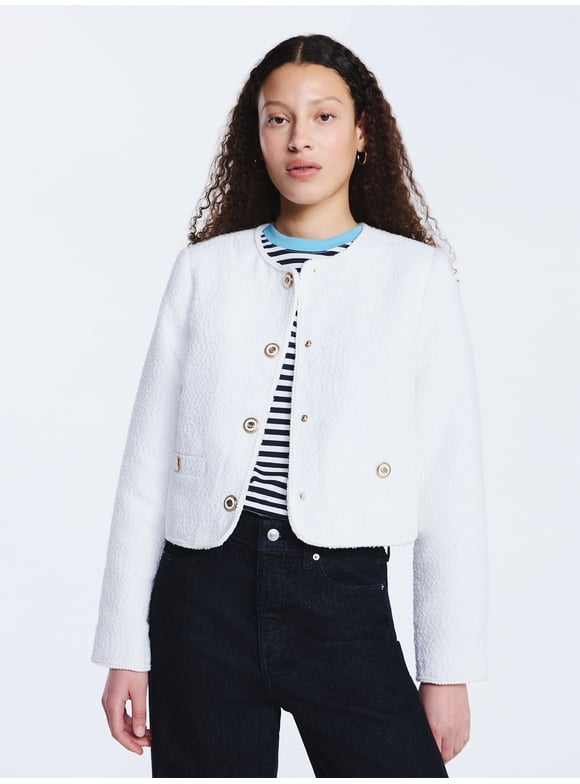 Women's Collarless Nubby Jacket with Long Sleeves, Sizes XS-XXL