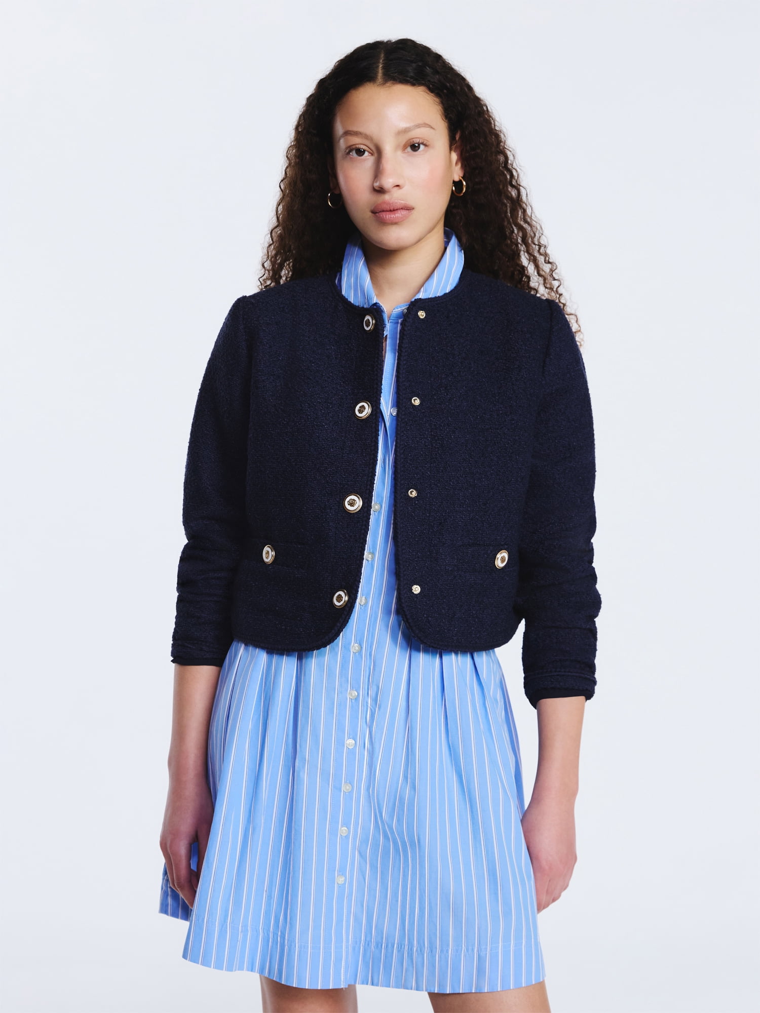 Free Assembly Women's Collarless Nubby Jacket with Long Sleeves, Sizes XS-XXL