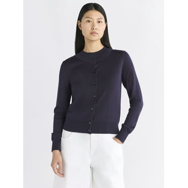 Free Assembly Women's Crewneck Cardigan Sweater, Lightweight, Sizes XS-XXL
