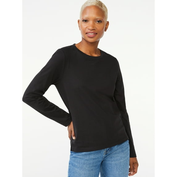 Free Assembly Women's Crewneck T-Shirt with Long Sleeves, Sizes XS-XXXL