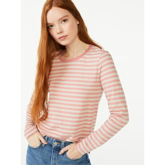 Free Assembly Women's Crewneck T-Shirt with Long Sleeves, Sizes XS-XXXL