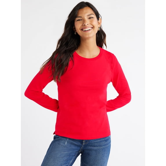 Free Assembly Women's Crewneck T-Shirt with Long Sleeves, Sizes XS-XXXL