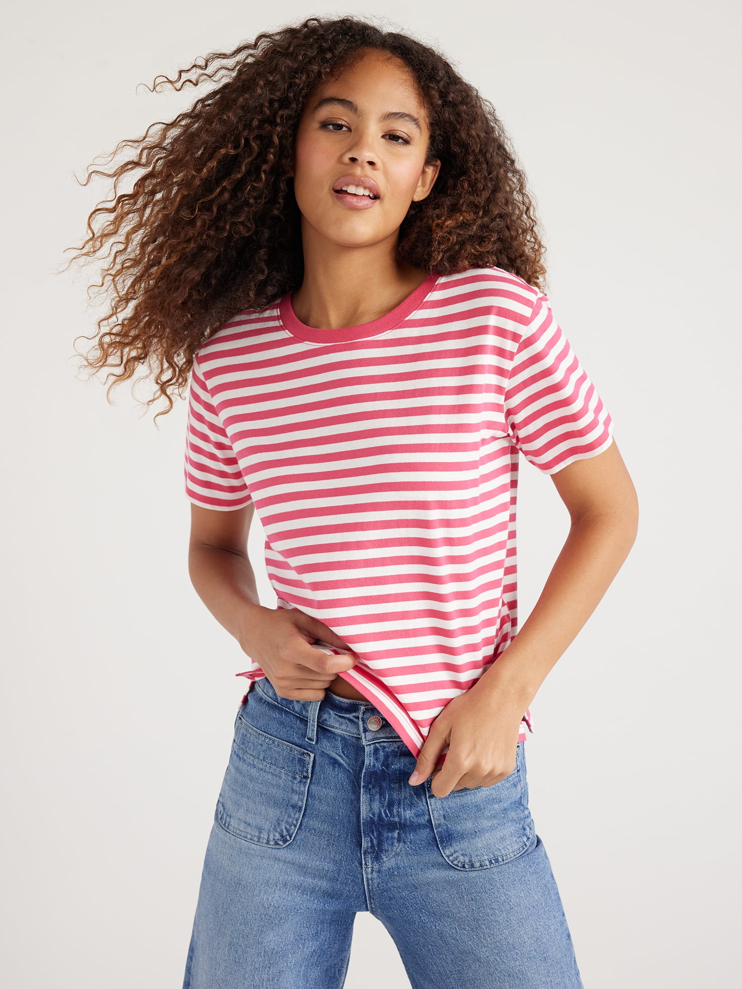 Free Assembly Women's Crop Box Tee with Short Sleeves, Sizes XS-XXL ...