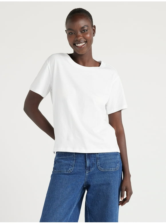 Free Assembly Women's Crop Box Tee with Short Sleeves, Sizes XS-XXL