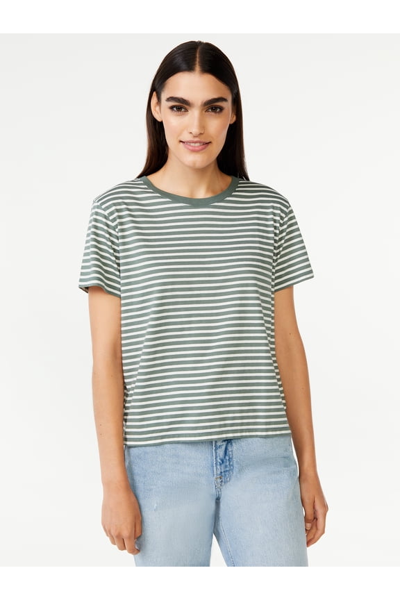 Women's Crop Box Tee with Short Sleeves, Sizes XS-XXXL