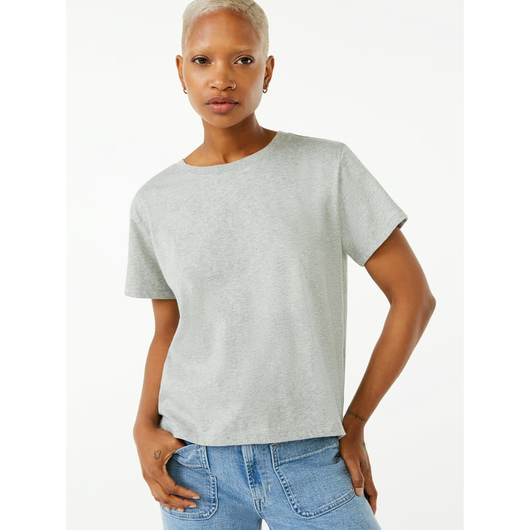 Free Assembly Women's Crop Box Tee with Short Sleeves, Sizes XS