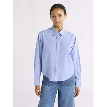 Free Assembly Women's Cropped Button Front Cotton Shirt, Sizes XS-XXL