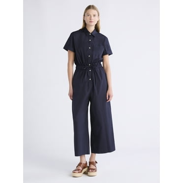 Free Assembly Women's Cropped Cotton Utility Jumpsuit, Sizes XS-XXL