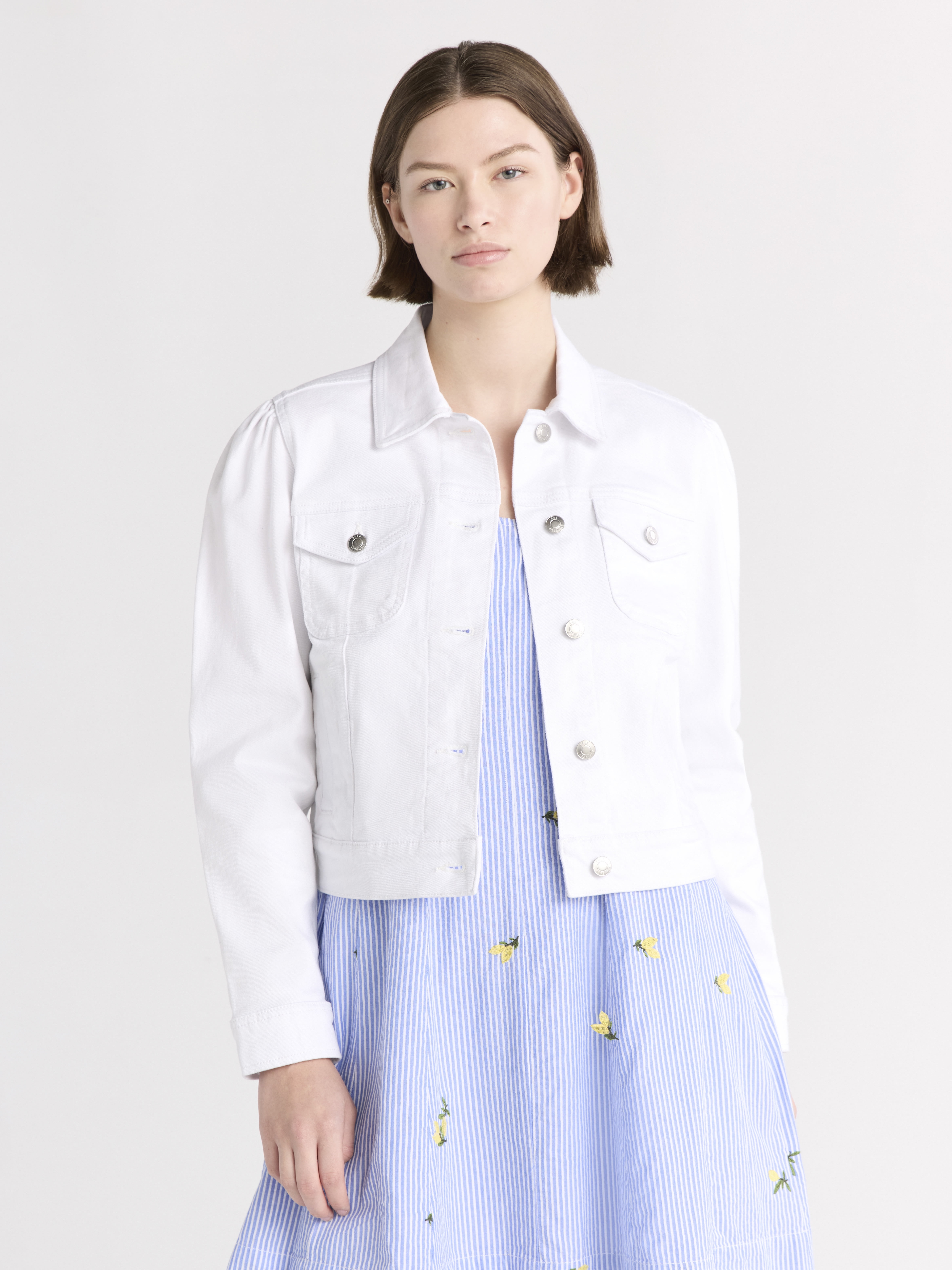 Free Assembly Women's Cropped Denim Jacket with Puff Sleeves