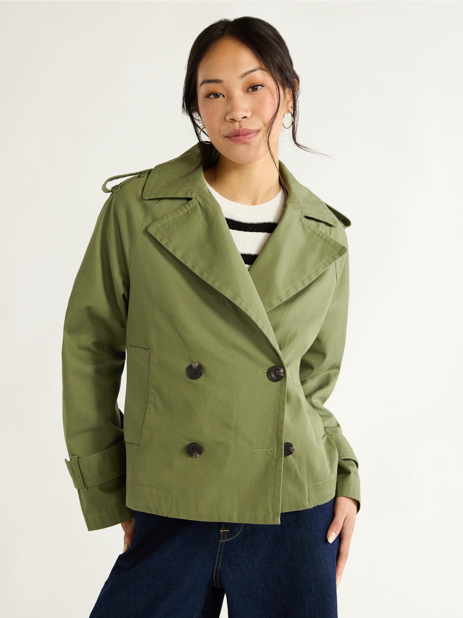Free Assembly Women's Cropped Cotton Trench Coat, Sizes XS Free Assembly Women's Cropped Cotton Trench Coat, Sizes XS