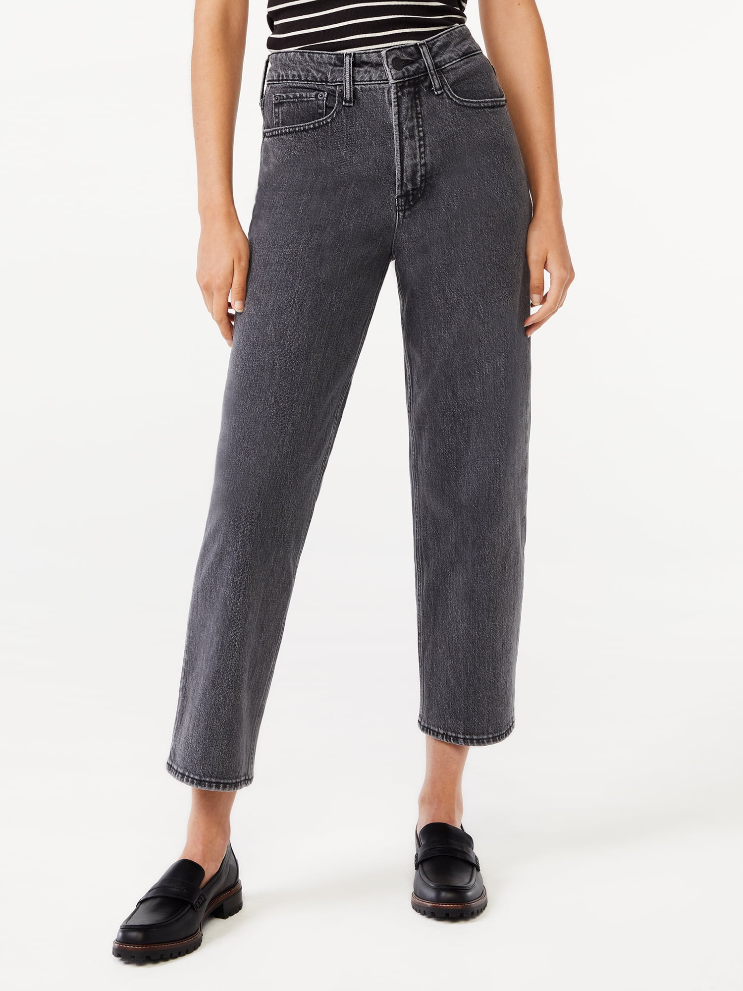 Free Assembly Women's Cropped Wide High Rise Straight Jeans - Walmart.com
