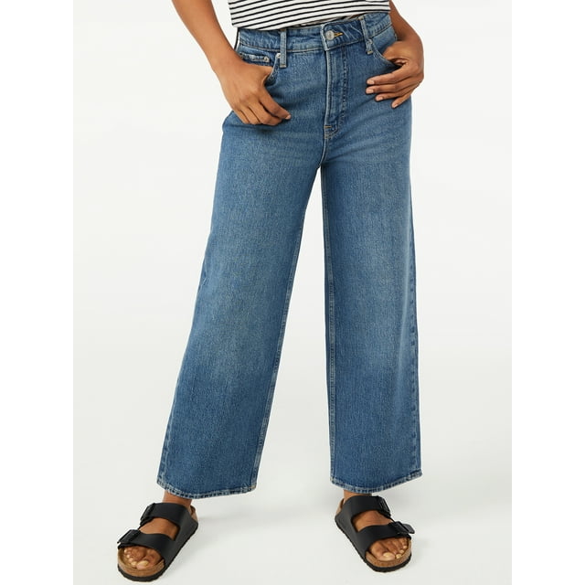 Free Assembly Women's Cropped Wide High Rise Straight Jeans