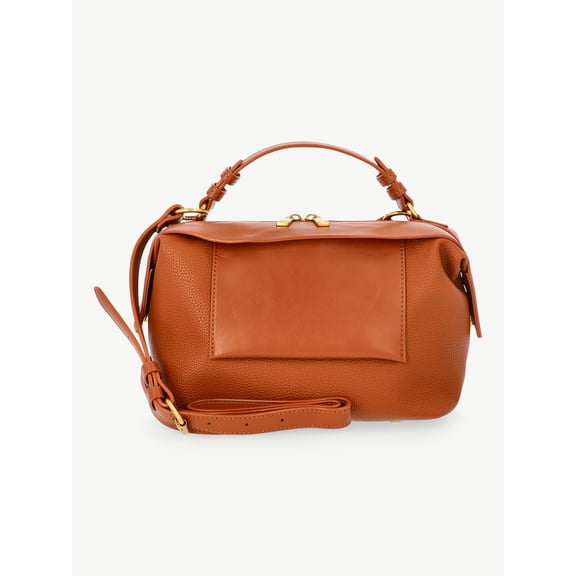 Free Assembly Women's Faux Leather Crossbody Handbag, Brown