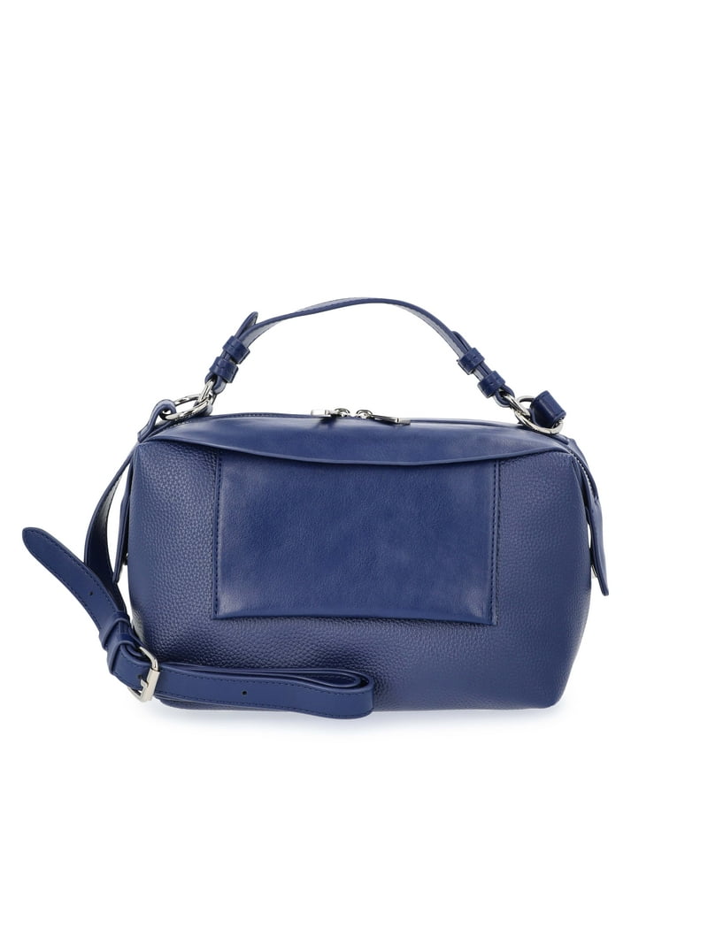 Free Assembly Women's Faux Leather Crossbody Handbag, Denim Blue