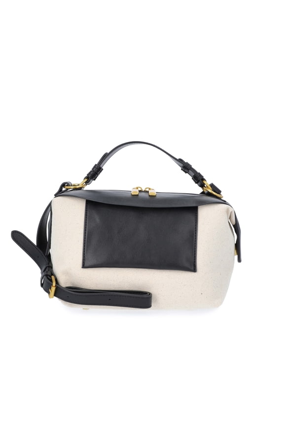 Women's Canvas Crossbody Handbag, Natural/Black