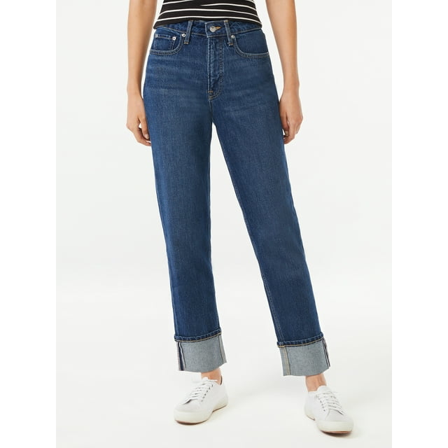 Free Assembly Women's Cuffed High Rise Straight Jeans