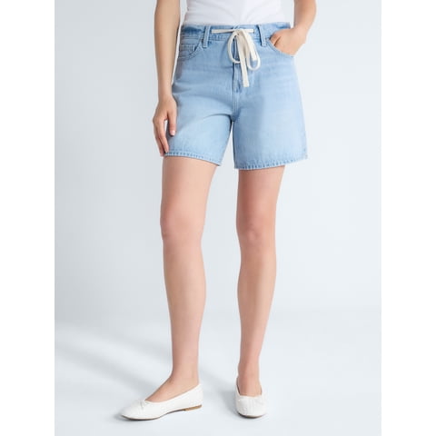 Women's Denim Shorts with Twill Tie, 6" Inseam, Sizes 0-18