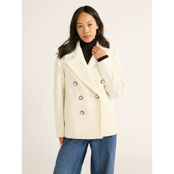Free Assembly Women’s Double Breasted Peacoat, Midweight, Sizes XS-XXL