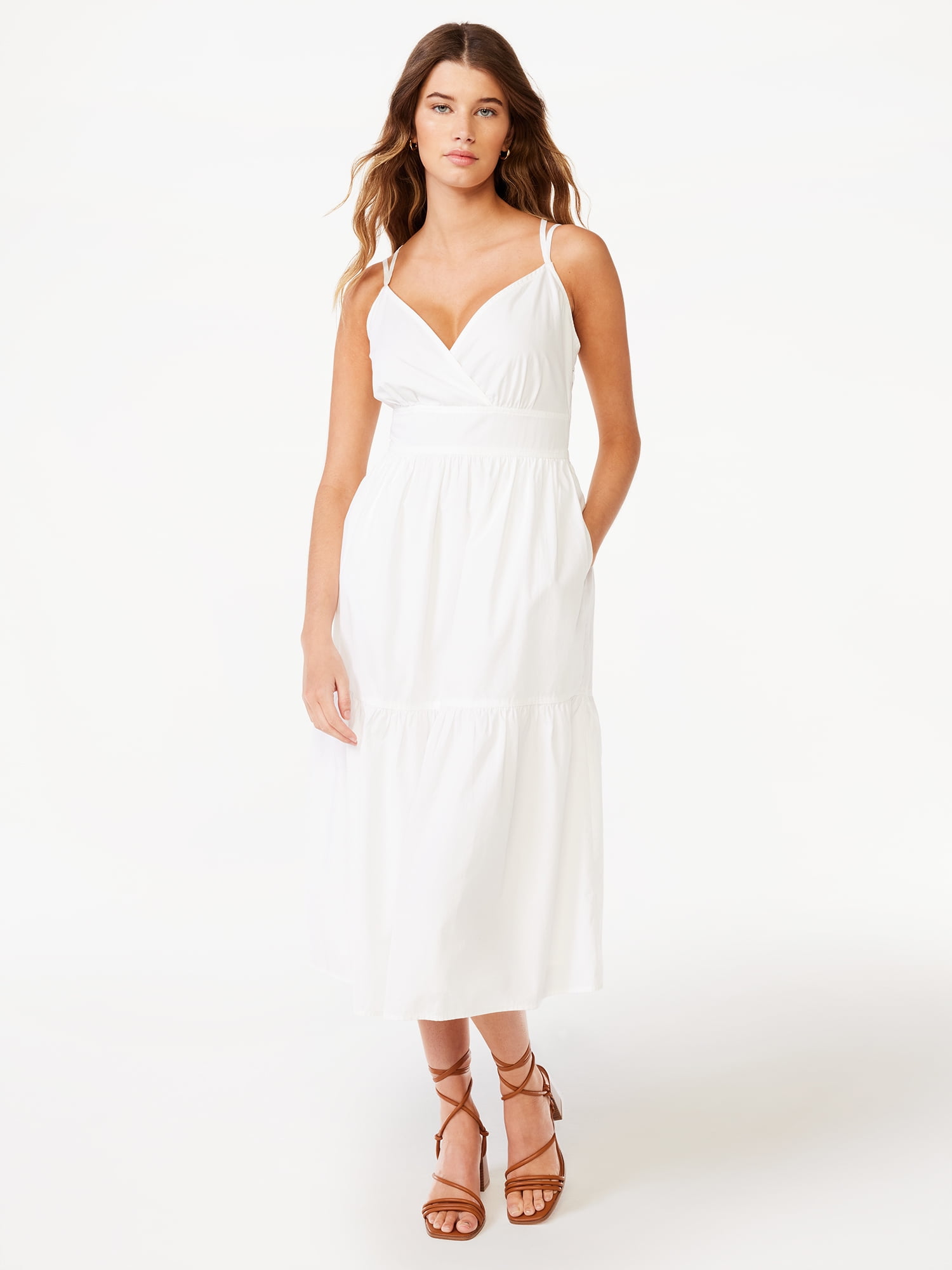 Free Assembly Women's Double Strap Cami Fit and Flare Midi Dress, Sizes XS-XXL