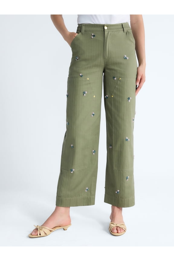 Women's and Women’s Plus Embellished Cotton Carpenter Pants, 30" Inseam, Sizes 0-28W