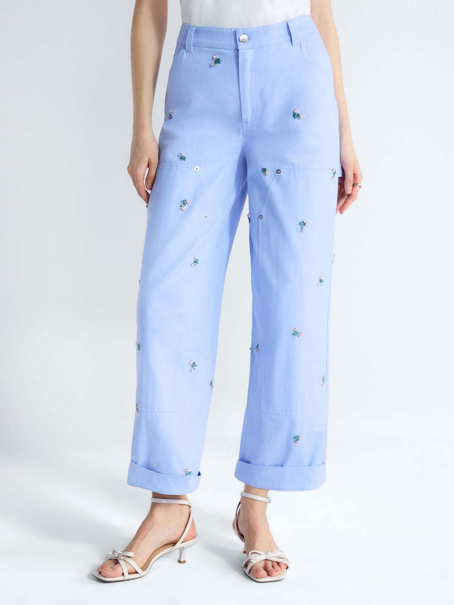 Free Assembly Women's and Women’s Plus Embellished Cotton Carpenter Pants, 30" Inseam, Sizes 0-28W