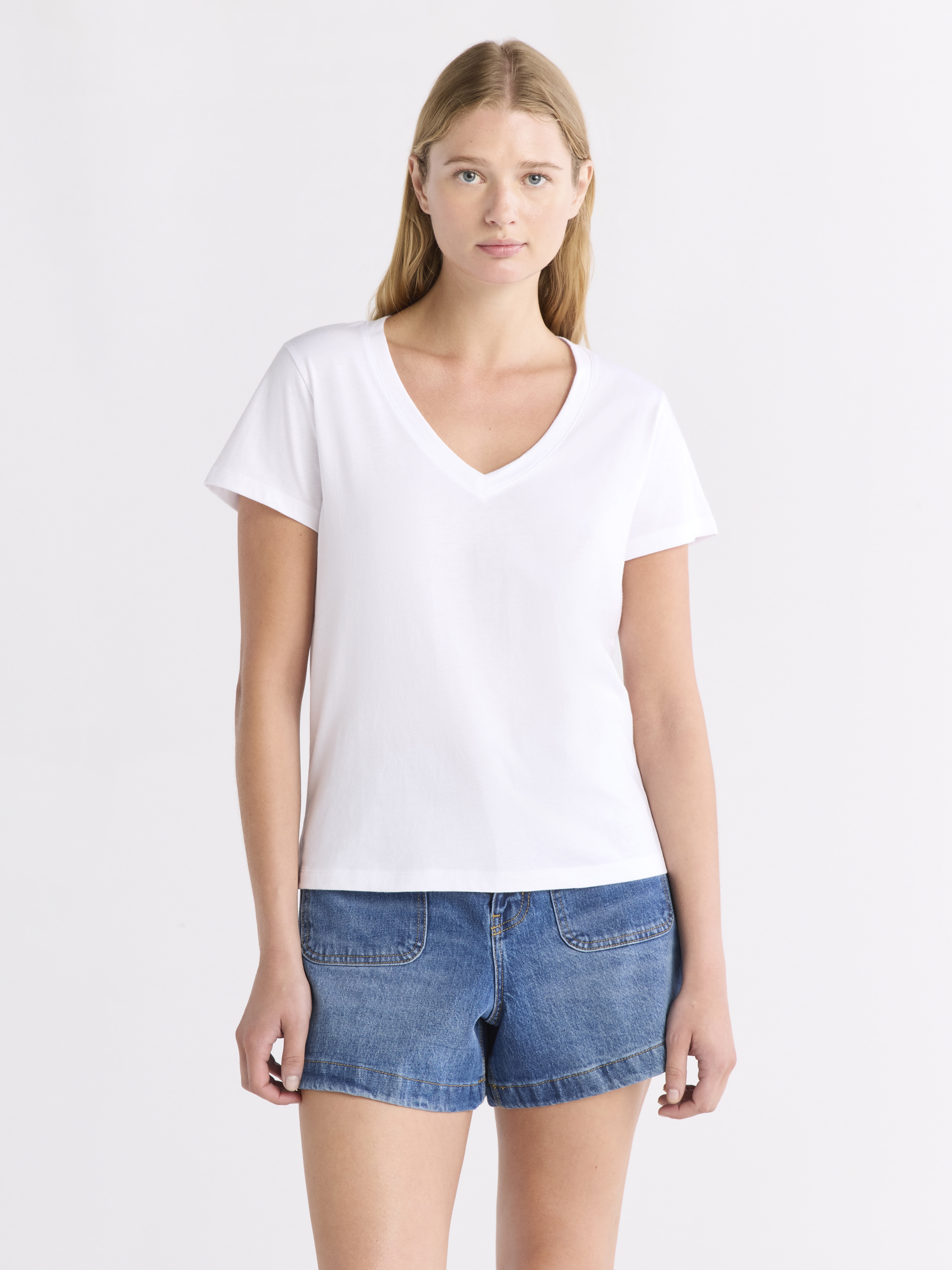 Women's Cotton V-Neck Tee with Short Sleeves, Sizes XS-XXL
