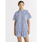 Free Assembly Women's Embellished Cotton Button Up Shirt, Sizes XS-XXL