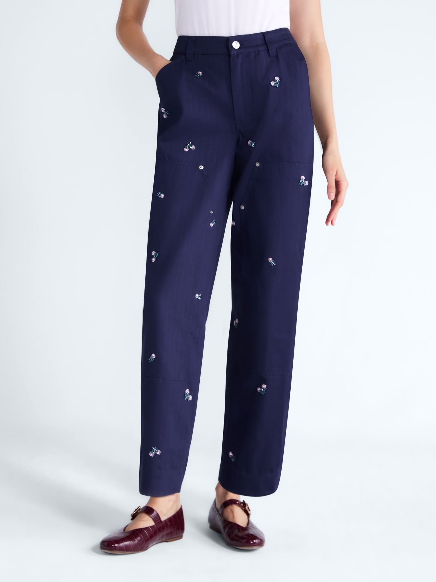 Free Assembly Women's Embellished Cotton Utility Pants, 30" Inseam, Sizes 0-20
