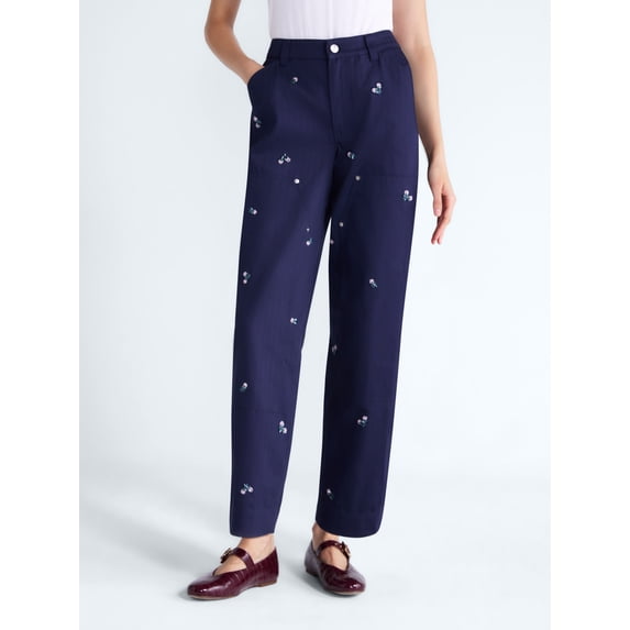 Free Assembly Women's Embellished Cotton Utility Pants, 30" Inseam, Sizes 0-20