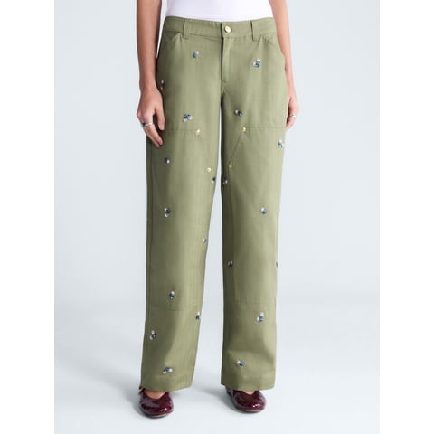 Free Assembly Women's and Women's Plus Embellished Cotton Utility Pants, 30" Inseam, Sizes 0-28