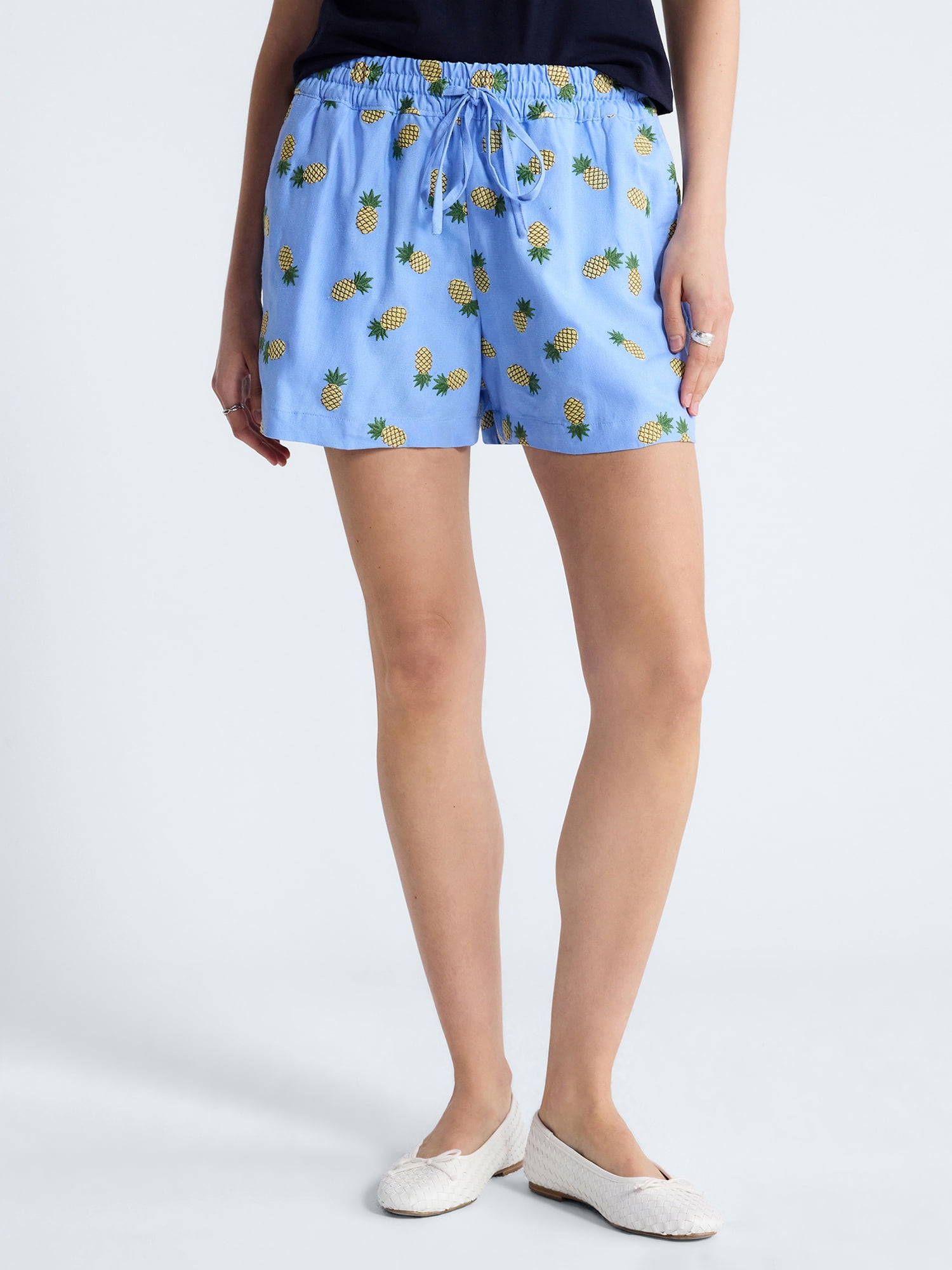Free Assembly Women's and Women's Plus Linen Blend Print Shorts, 7" Inseam, Sizes XS-4X