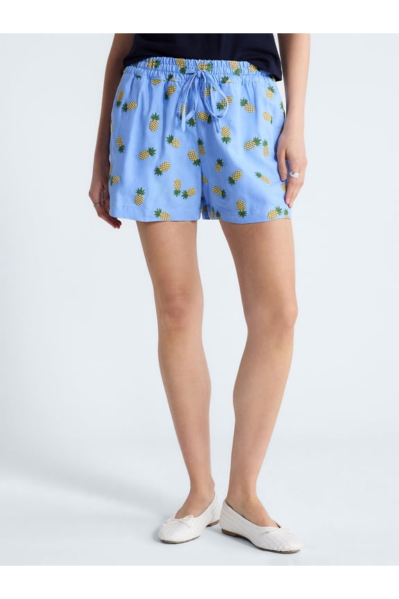 Women's and Women's Plus Linen Blend Print Shorts, 7" Inseam, Sizes XS-4X