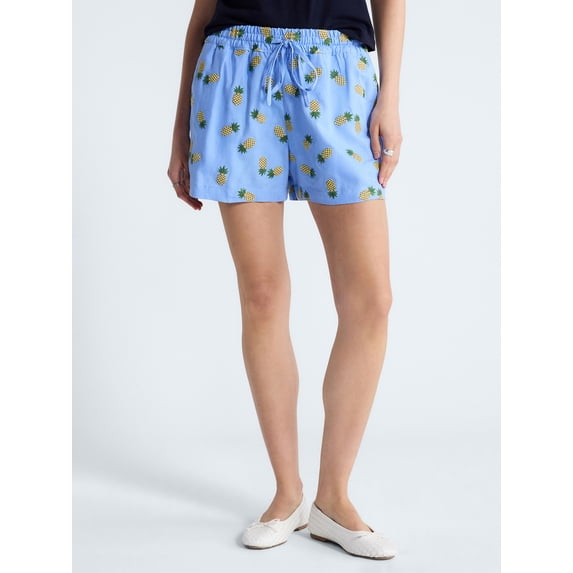 Free Assembly Women's and Women's Plus Linen Blend Print Shorts, 7" Inseam, Sizes XS-4X