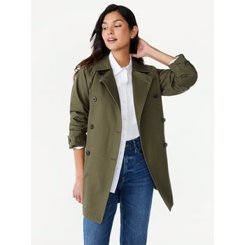 Free Assembly Women's Everyday Short Trench Coat, Sizes S-XXL