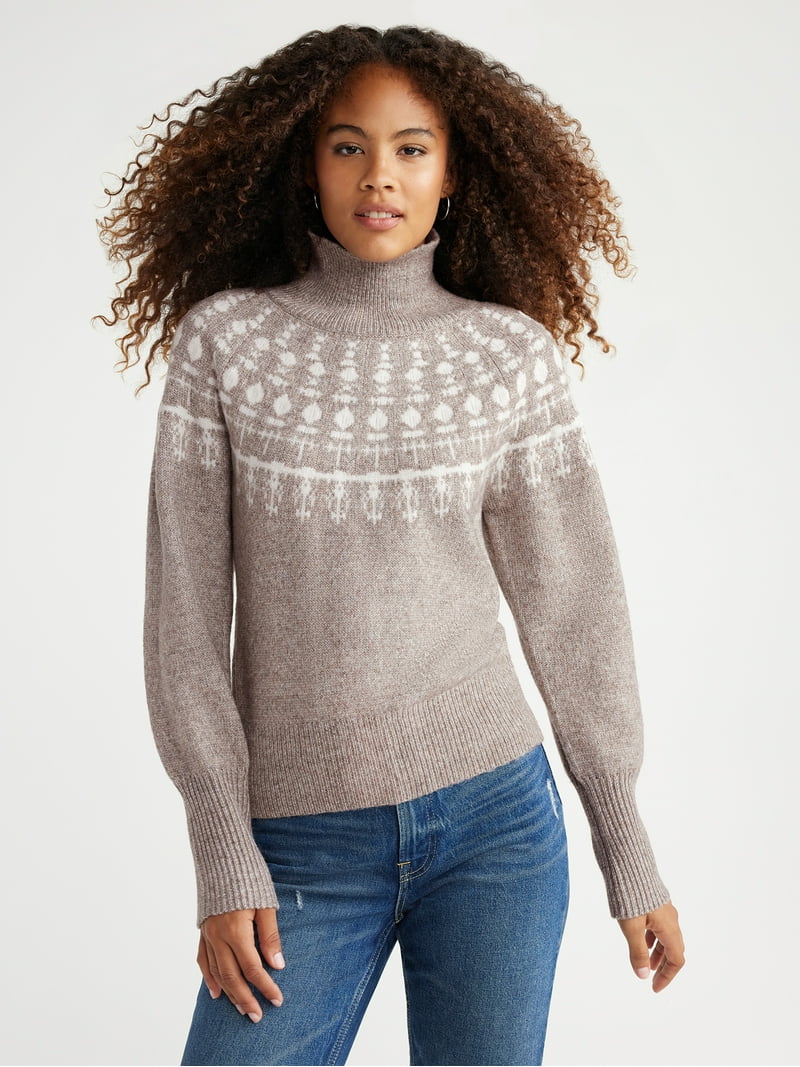 Free Assembly Women's Fair Isle Sweater, Midweight, Sizes XS