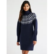 Free Assembly Women’s Fair Isle Turtleneck Sweater Mini Dress, Sizes XS-XXXL