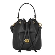 Free Assembly Womens Faux Leather Drawstring Handbag, Black
